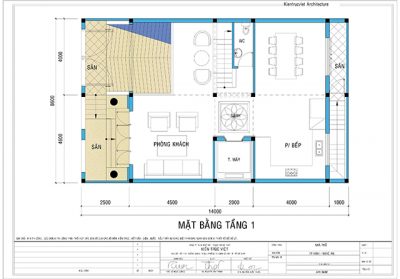 sơ đồ mặt bằng tầng 1 biệt thự song lập 8x14