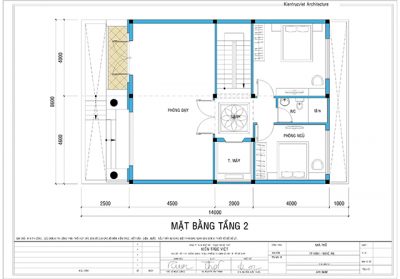 sơ đồ mặt bằng tầng 2 biệt thự song lập 8x14