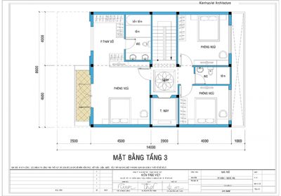 sơ đồ mặt bằng tầng 3 biệt thự song lập 8x14