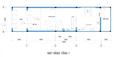 Mặt bằng tầng 1 nhà liền kề 5x20