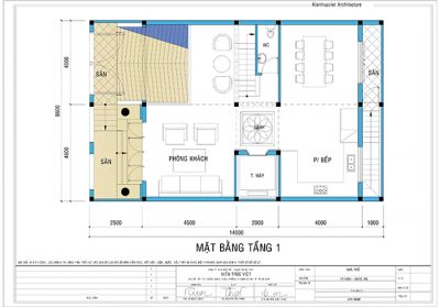 Mặt bằng trệt nhà biệt thự 8x14