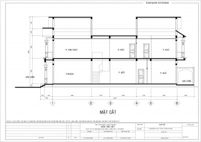 Mặt bằng cắt nhà 2 tầng nhà 7,5mx28m