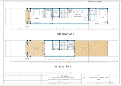 Sơ đồ bố trí tầng 3 và tầng 4 cho không gian nhà phố có thang máy 5x30