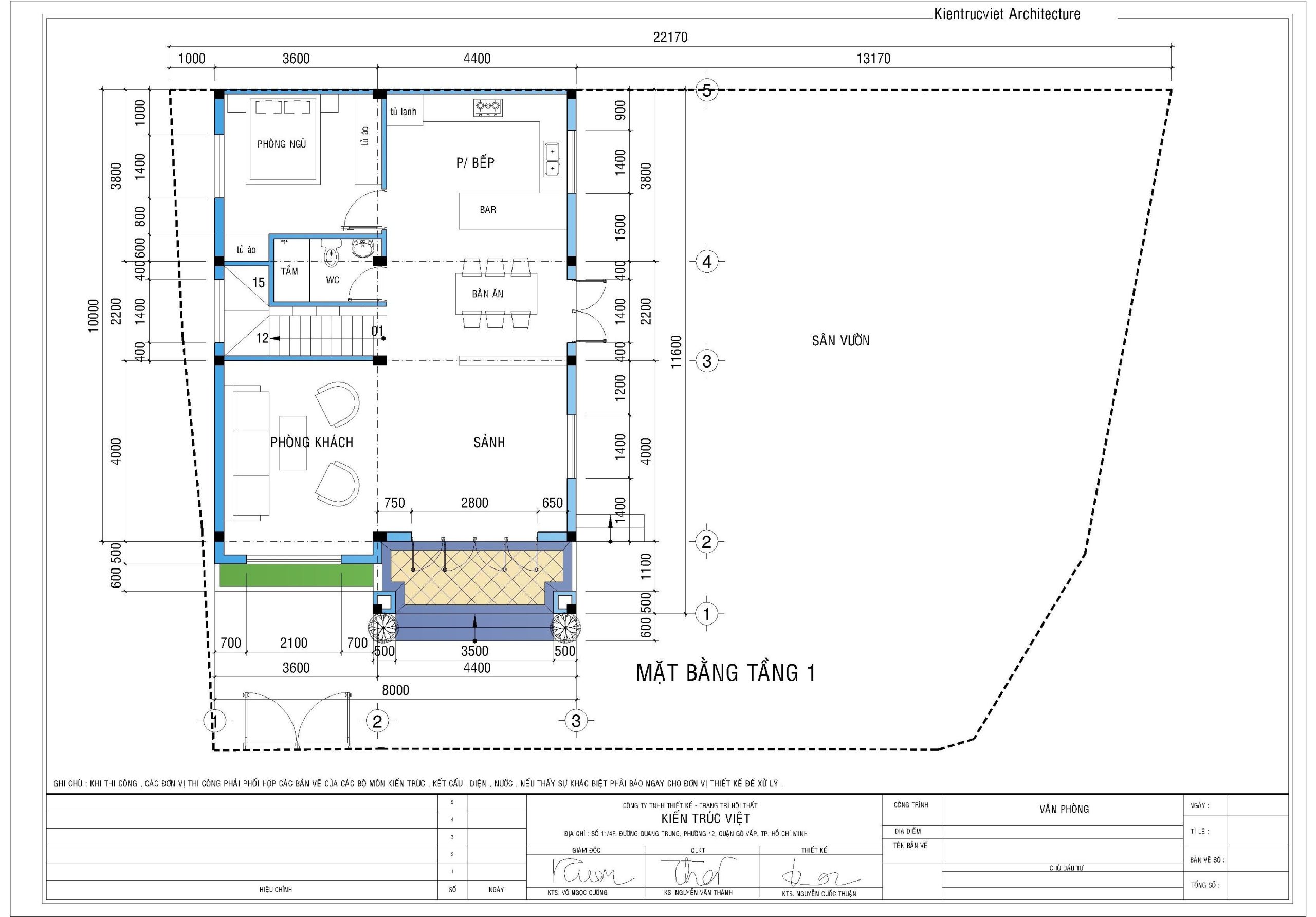 Mặt bằng tầng 1 bố trí công năng cho không gian biệt thự 2 tầng 8x12