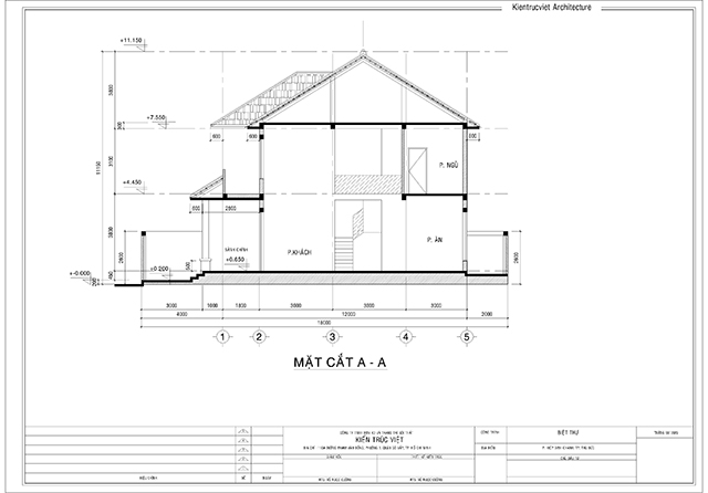 Mặt cắt biệt thự mái nhật 300m2